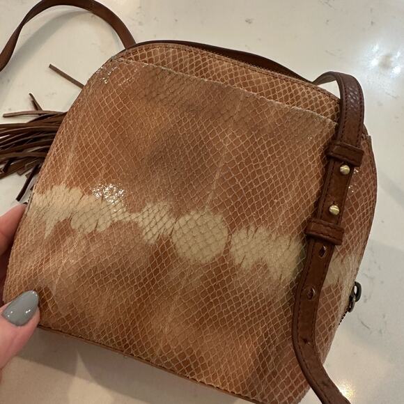 Hobo Cream and Brown Crossbody Bag with Snakeskin Texture Callouts! - Picture 1 of 14